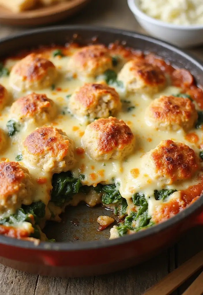 25 Frozen Italian Meatball Recipes Easy and Tasty - 12. Meatball and Spinach Bake