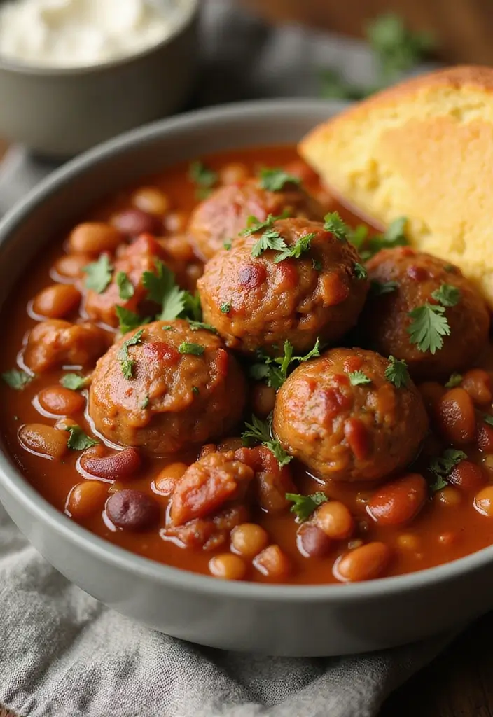 25 Frozen Italian Meatball Recipes Easy and Tasty - 19. Meatball and Bean Chili