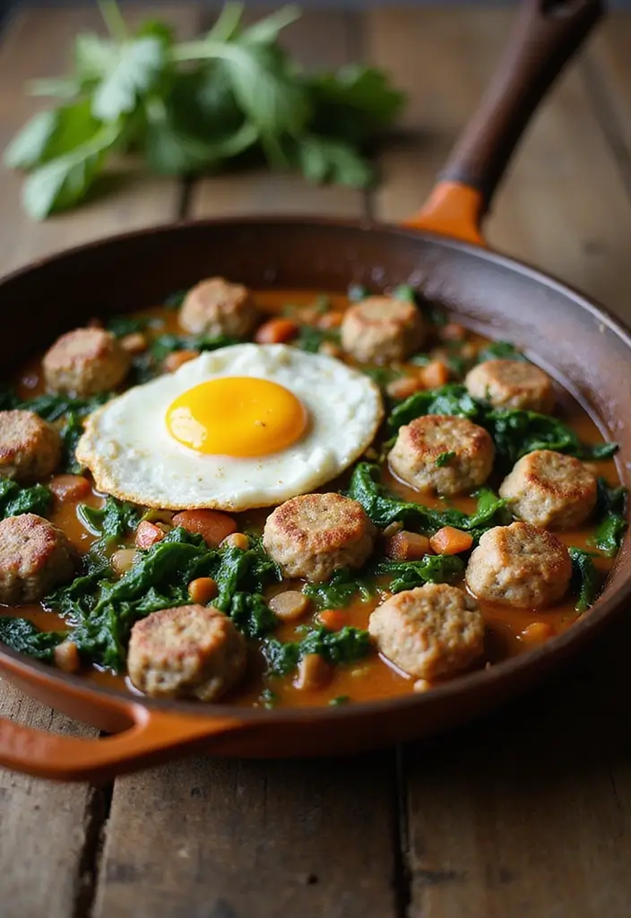 25 Frozen Italian Meatball Recipes Easy and Tasty - 22. Meatball and Egg Breakfast Skillet