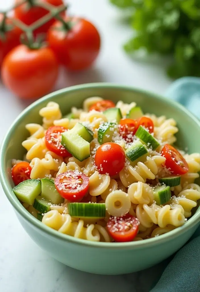 27 Pasta Salad Recipes with Italian Dressing and Salad Supreme Everyone Will Love 15 27 Pasta Salad Recipes with Italian Dressing and Salad Supreme Everyone Will Love - 15. Cucumber and Tomato Pasta Salad