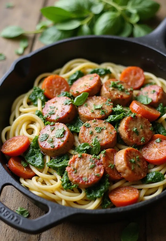 28 Italian Sausage Pasta Recipes Easy Enough for Beginners 10 28 Italian Sausage Pasta Recipes Easy Enough for Beginners - 10. Italian Sausage and Spinach Pasta Skillet