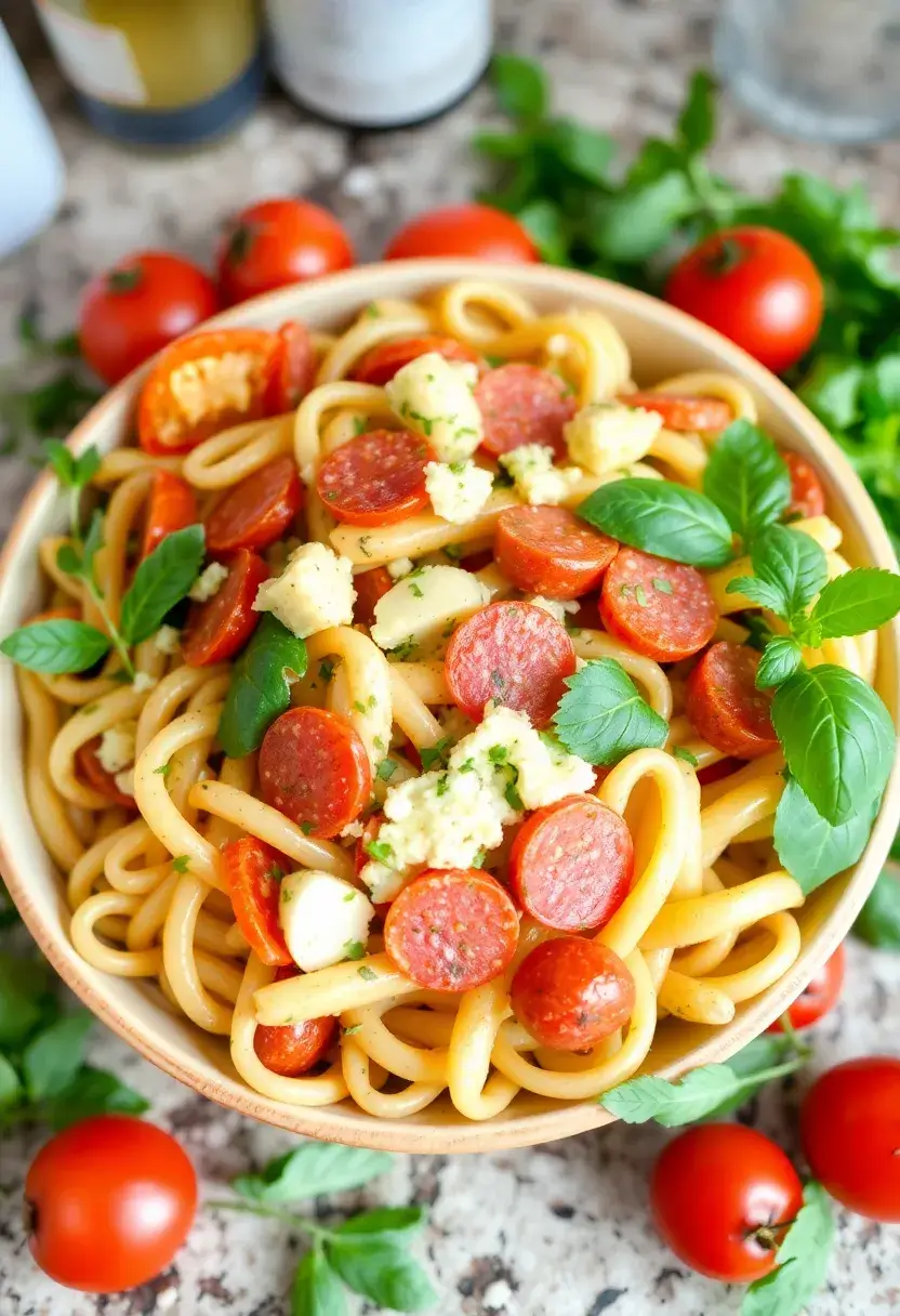 30+ Pasta Salad Recipes with Italian Dressing and Pepperoni Perfect for Parties 19 30+ Pasta Salad Recipes with Italian Dressing and Pepperoni Perfect for Parties - 19. Pesto Pepperoni Pasta Salad