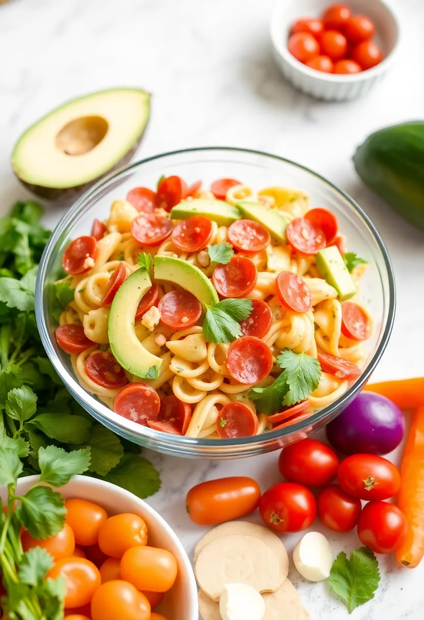30+ Pasta Salad Recipes with Italian Dressing and Pepperoni Perfect for Parties 9 30+ Pasta Salad Recipes with Italian Dressing and Pepperoni Perfect for Parties - 9. Creamy Pepperoni Pasta Salad with Avocado