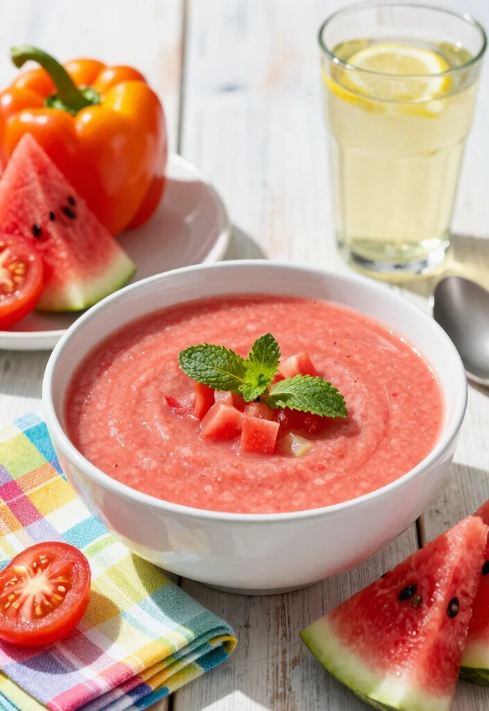 10 Raw Vegan Soup Recipes for Fresh No Cook Bowls 12 10 Raw Vegan Soup Recipes for Fresh No Cook Bowls - 2. Zesty Watermelon Gazpacho 1