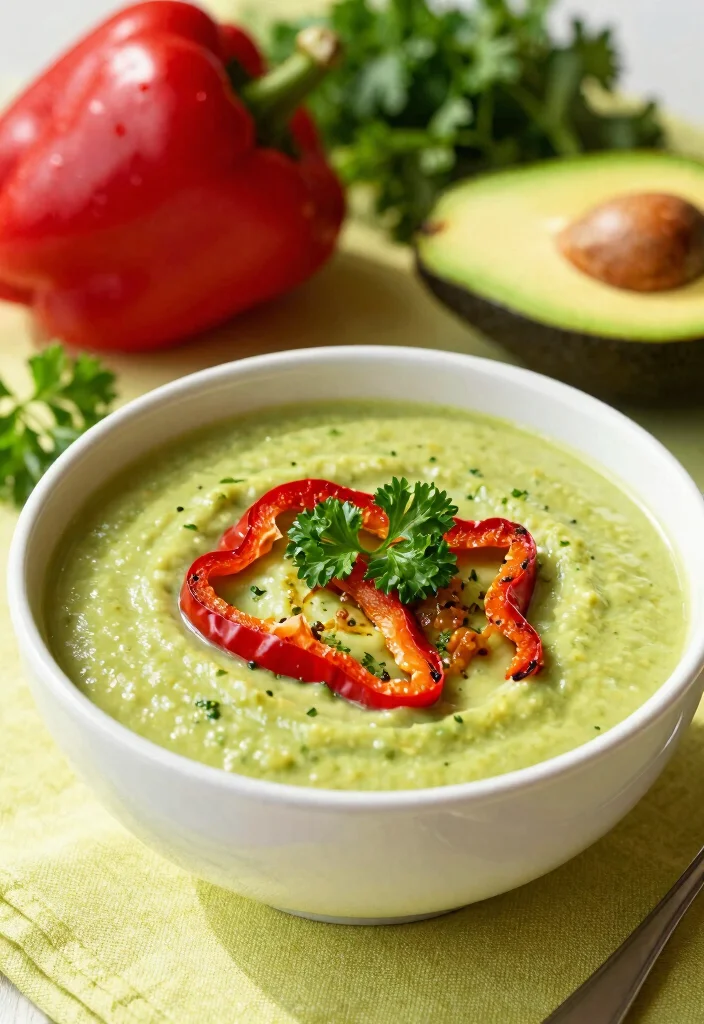 10 Raw Vegan Soup Recipes for Fresh No Cook Bowls 56 10 Raw Vegan Soup Recipes for Fresh No Cook Bowls - 6. Roasted Red Pepper & Avocado Soup 1