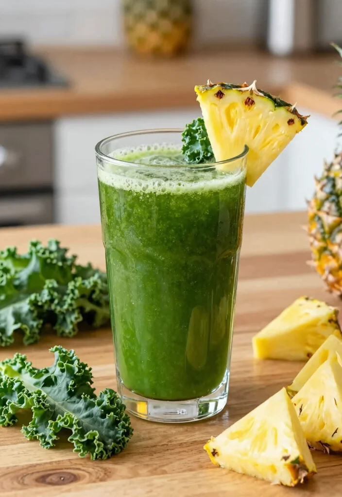 12 Healthy Pineapple Juice Recipes for Fresh Tropical Nutrition - 12. Pineapple Kale Green Juice 1